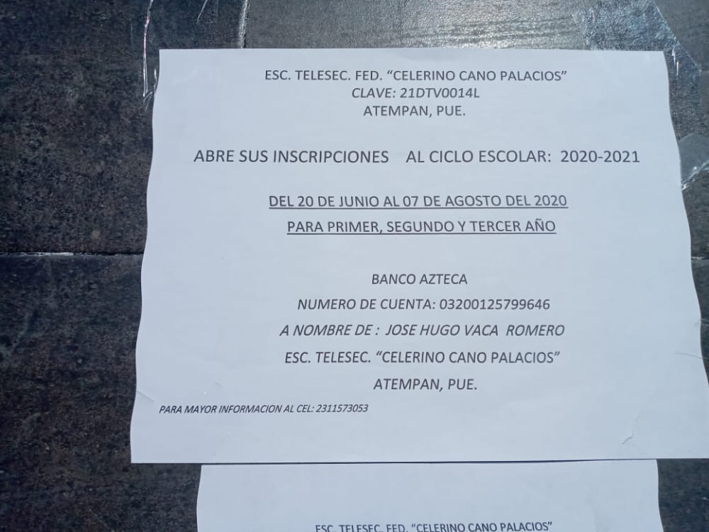 Malestar genera cuota de inscripción en la Telesecundaria Celerino Cano Palacios de Atempan Malestar genera cuota de inscripción en la Telesecundaria Celerino Cano Palacios de Atempan